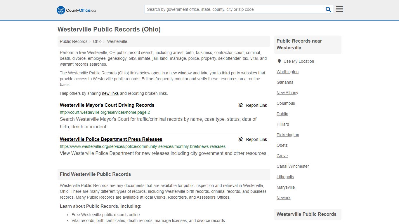 Public Records - Westerville, OH (Business, Criminal, GIS, Property ...